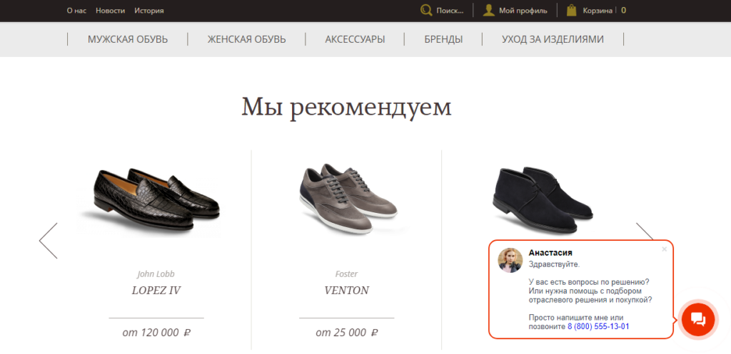 Пример сайта, который получается, если купить готовый интернет-магазин обуви